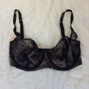 Victorias Secret Bra Unlined Balconet Black Flocked Dot Dream Angels Underwire